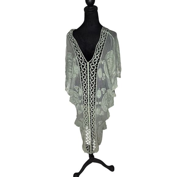 Woven Heart Mint Green Sheer Boho Festival Kimono Medium - Picture 1 of 4